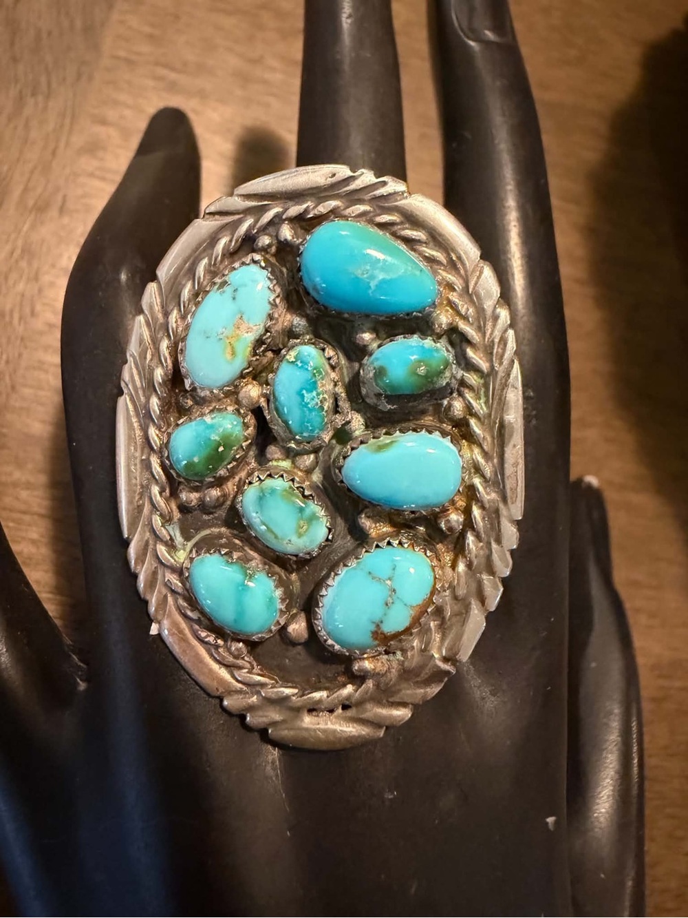 Navajo sterling silver sonoran turquoise ring adjustable